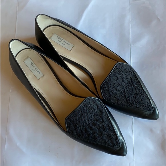 Cole Haan Shoes - Cole Haan Lace Pointed Toe Loafers Black Leather 7